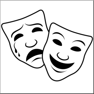 Clip Art: Comedy and Tragedy Masks 1 B&W 1