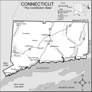 Clip Art: US State Maps: Connecticut Grayscale Detailed