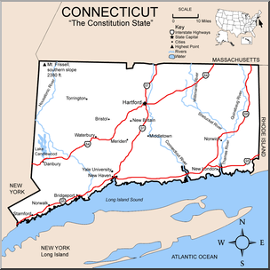 Clip Art: US State Maps: Connecticut Color Detailed