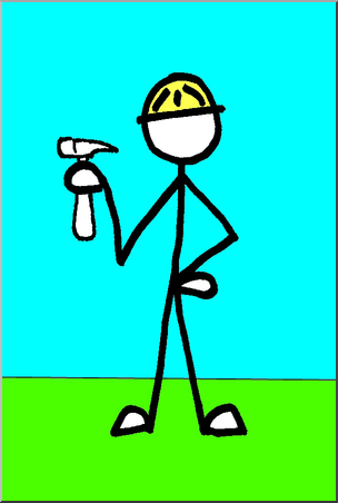 Clip Art: Stick Guy Construction Worker Color