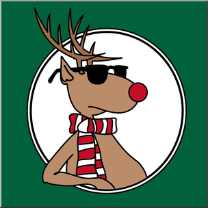Clip Art: Christmas Portraits: Cool Reindeer with Green Frame
