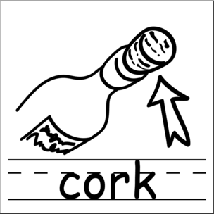 Clip Art: Basic Words: Cork B&W Labeled