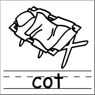 Clip Art: Basic Words: Cot B&W Labeled