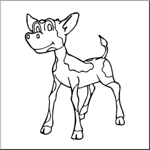 Clip Art: Cartoon Cow: Calf B&W