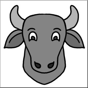 Clip Art: Cartoon Animal Faces: Cow Grayscale
