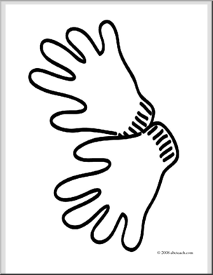 Clip Art: Basic Words: Gloves (coloring page)