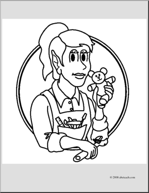 Clip Art: Christmas Portraits: Toy Maker Girl Elf (coloring page)