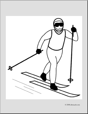 Clip Art: Cross Country Skiing 1 (coloring page)