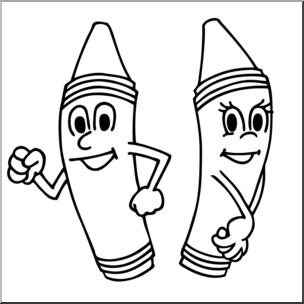 Clip Art: Cartoon Crayon Kids B&W