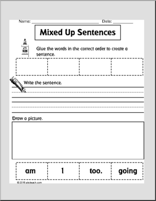 Mixed Up Sentences (4 easy words)’ Cut and Paste