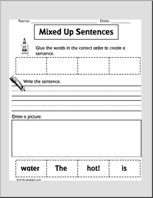 Mixed Up Sentences (4 easy words)’ Cut and Paste