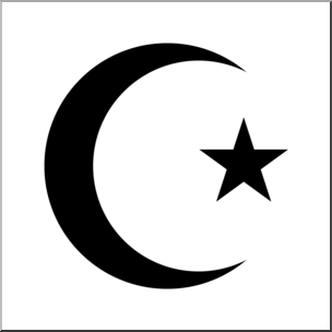 Clip Art: Religious Symbols: Crescent and Star B&W