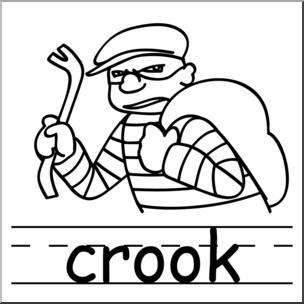 Clip Art: Basic Words: Crook B&W Labeled