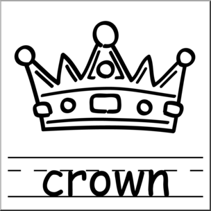 Clip Art: Basic Words: Crown B&W Labeled