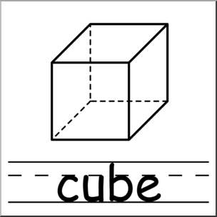 Clip Art: 3D Solids: Cube B&W 2 Labeled