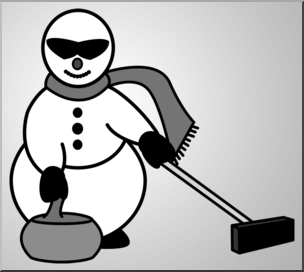 Clip Art: Curling Snowman 2 Grayscale 1