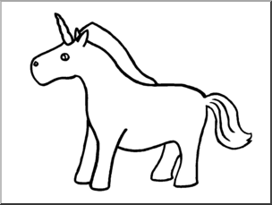 Clip Art: Cute Unicorn B&W