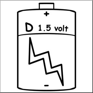 Clip Art: Electricity: D Battery B&W
