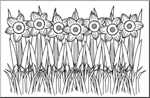 Clip Art: Daffodil Field B&W