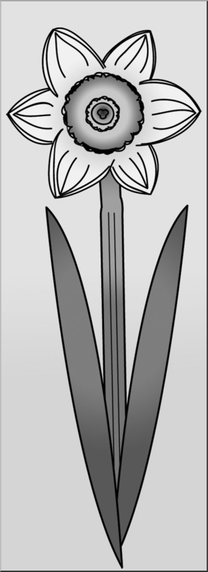 Clip Art: Daffodil Single Grayscale 1