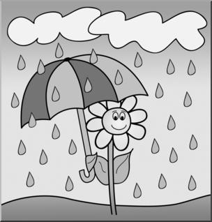 Clip Art: Daisy Rainy Day Grayscale