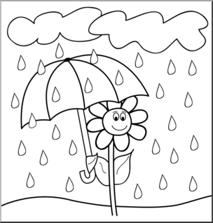 Clip Art: Daisy Rainy Day B&W