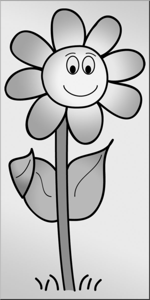 Clip Art: Smiling Daisy Grayscale 1