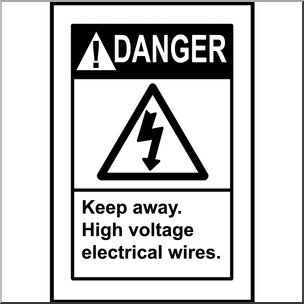 Clip Art: Electricity: Danger Keep Away Sign B&W