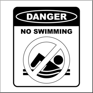 Clip Art: Signs: Danger No Swimming B&W
