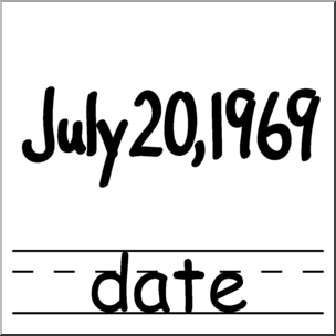 Clip Art: Basic Words: Date B&W Labeled