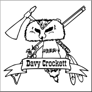 Clip Art: US Folklore: Davy Crockett B&W
