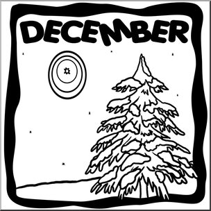 Clip Art: Month Graphic: December B&W