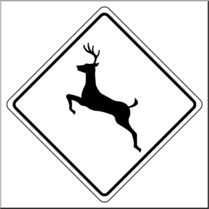 Clip Art: Signs: Deer Crossing 1 B&W
