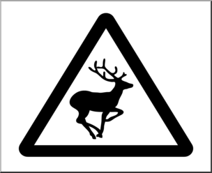 Clip Art: Signs: Deer Crossing 2 B&W