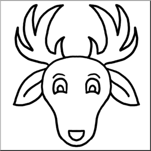 Clip Art: Cartoon Animal Faces: Deer B&W – Abcteach
