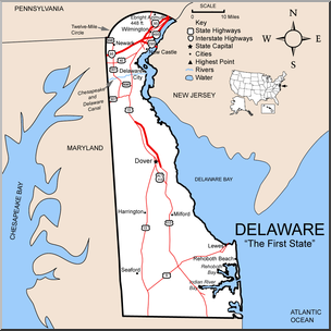Clip Art: US State Maps: Delaware Color Detailed