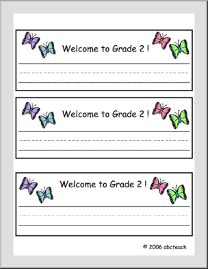 Desk Tag: “Welcome to Grade 2” – Butterfly theme (Canadian version)