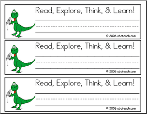 Desk Tag: Read, Explore, Think & Learn! (dinosaur)