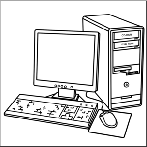 Clip Art: Computer: Desktop B&W