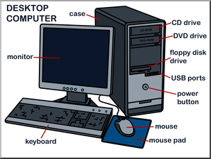 Clip Art: Computer: Desktop Color Labeled