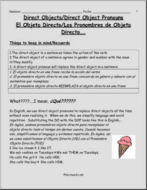 Spanish:  Spanish 1 –  ExplicaciÃ›n y prÂ·ctica: El Objeto Directo  (secundaria)