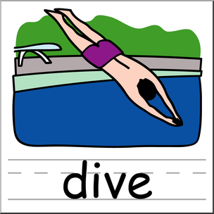 Clip Art: Basic Words: Dive Color Labeled
