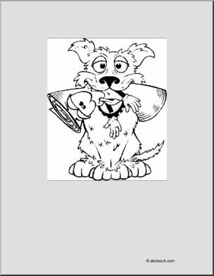 Coloring Page: Dog with Newspaper