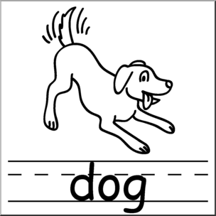 Clip Art: Basic Words: Dog B&W Labeled