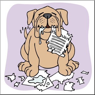Clip Art: Cartoon Dog Eating Homework Color