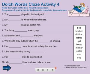 Reading Comprehension Dolch Words Cloze Activity 4′ Interactive Notebook
