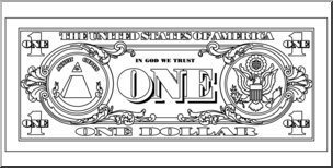 Clip Art: Dollar Bill Outline Back B&W