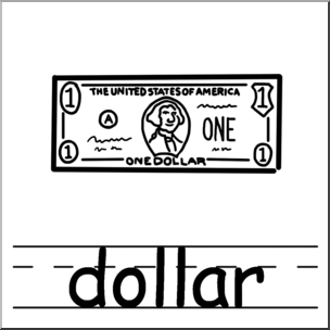 Clip Art: Basic Words: Dollar B&W Labeled