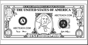 Clip Art: Dollar Bill Outline Front B&W