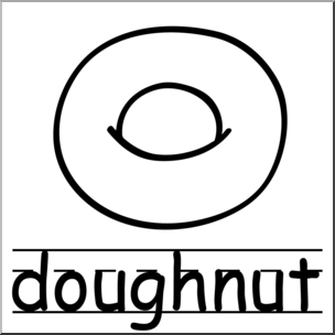 Clip Art: Basic Words: Doughnut B&W Labeled